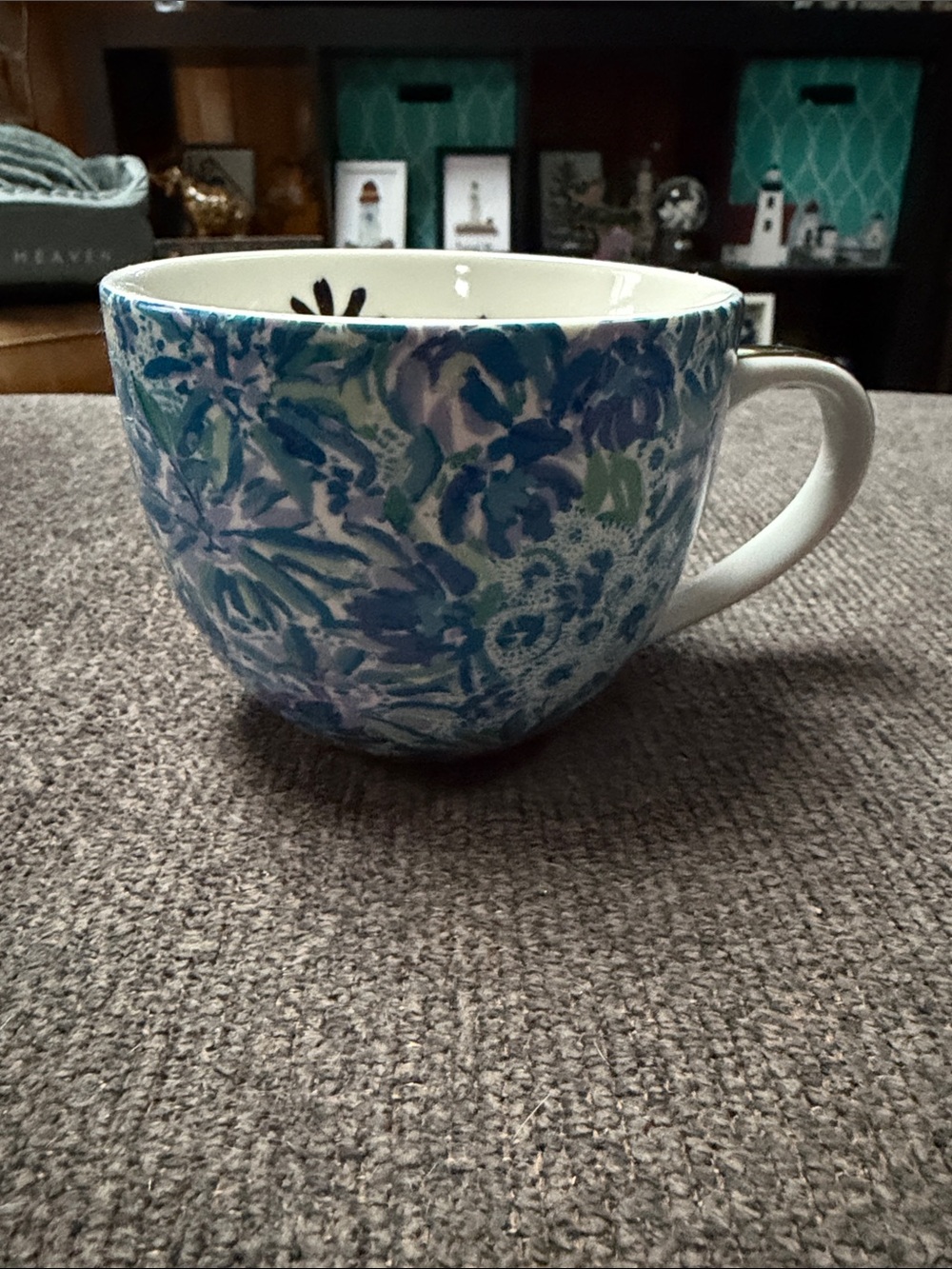 Lilly Pulitzer Blue Floral Ceramic Mug with Gold Handle